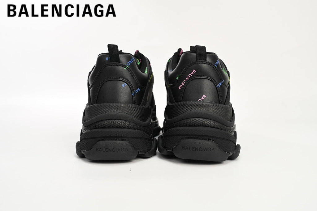 Balenciaga Triple S men's shoes  women sneakers — Black Multicolor Logo