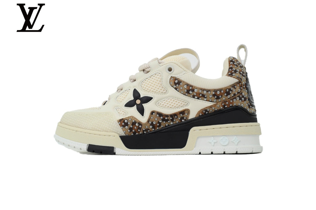 Louis Vuitton Skate shoes for man  women Sneaker – Cream Leopard & Rhinestone