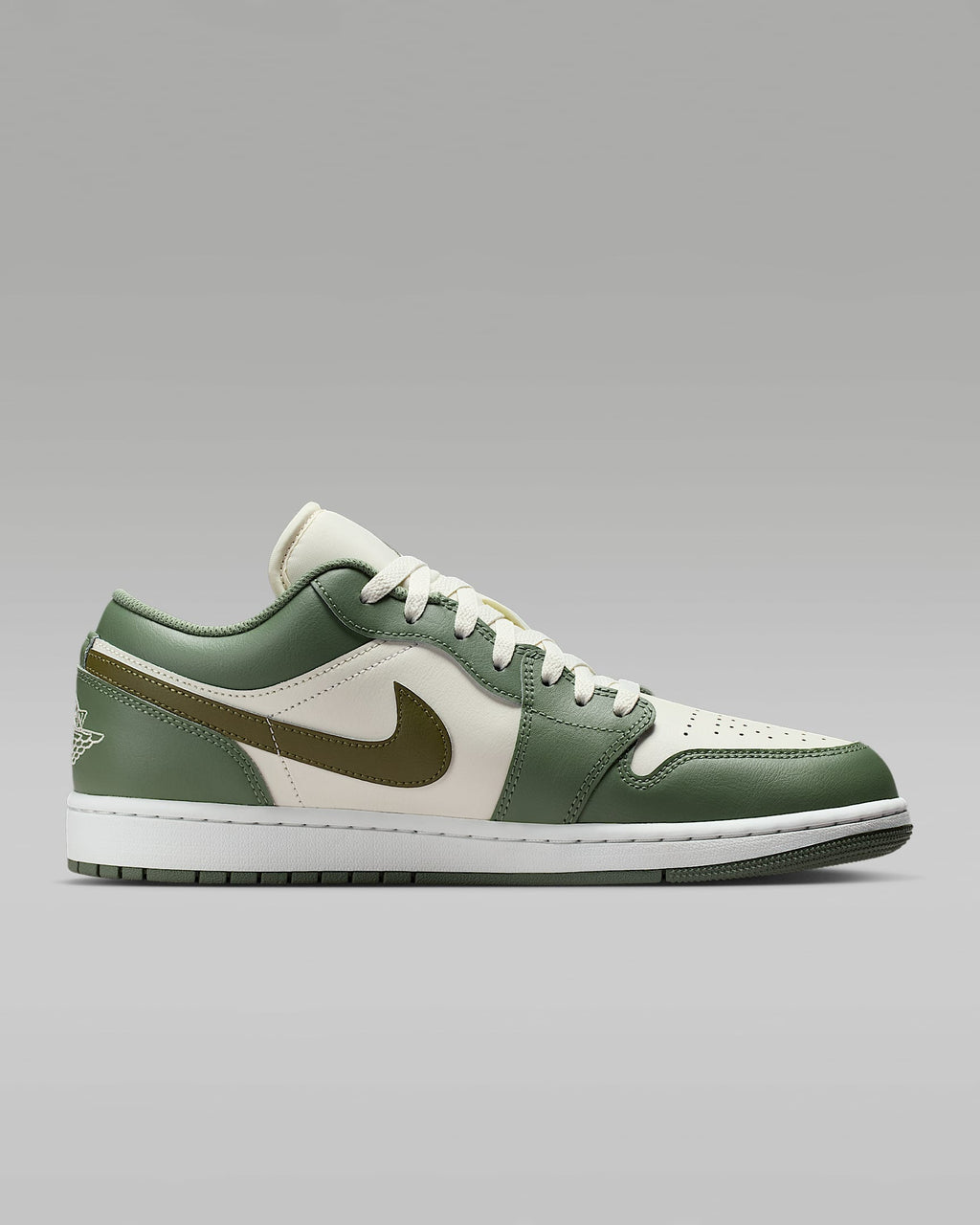 Air Jordan 1 Low OG Sail Medium Olive Leather Sneakers