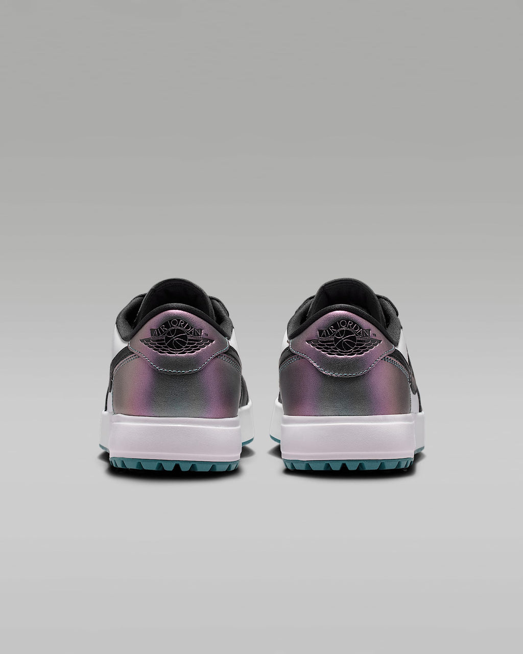 Air Jordan 1 Low G Golf White Black and Iridescent Teal Sneakers