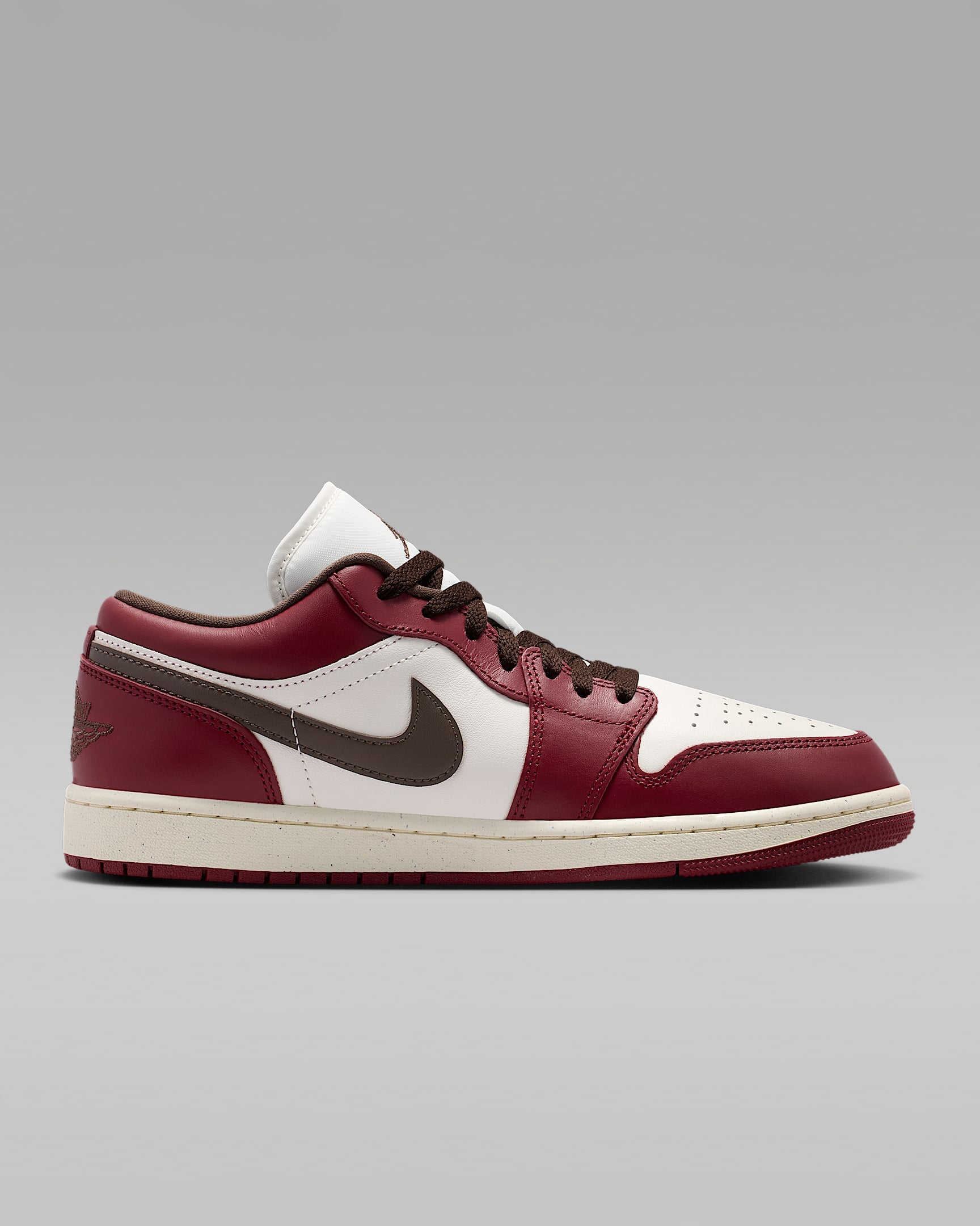 Air Jordan 1 Low OG Sail Burgundy Dark Brown Swoosh Leather Sneakers