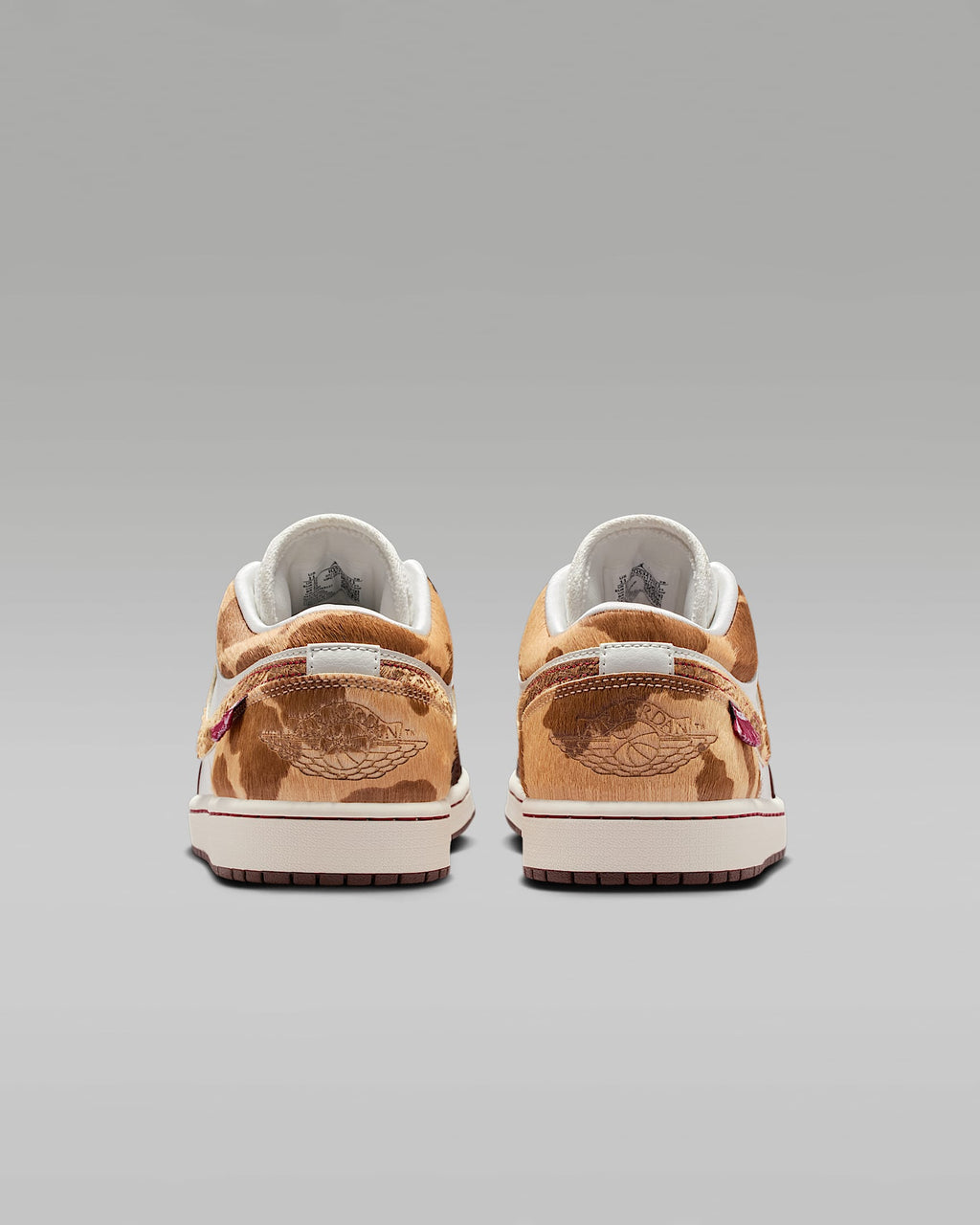 Air Jordan 1 Low White Dark Brown Leopard Fur Red Laces Leather Sneakers
