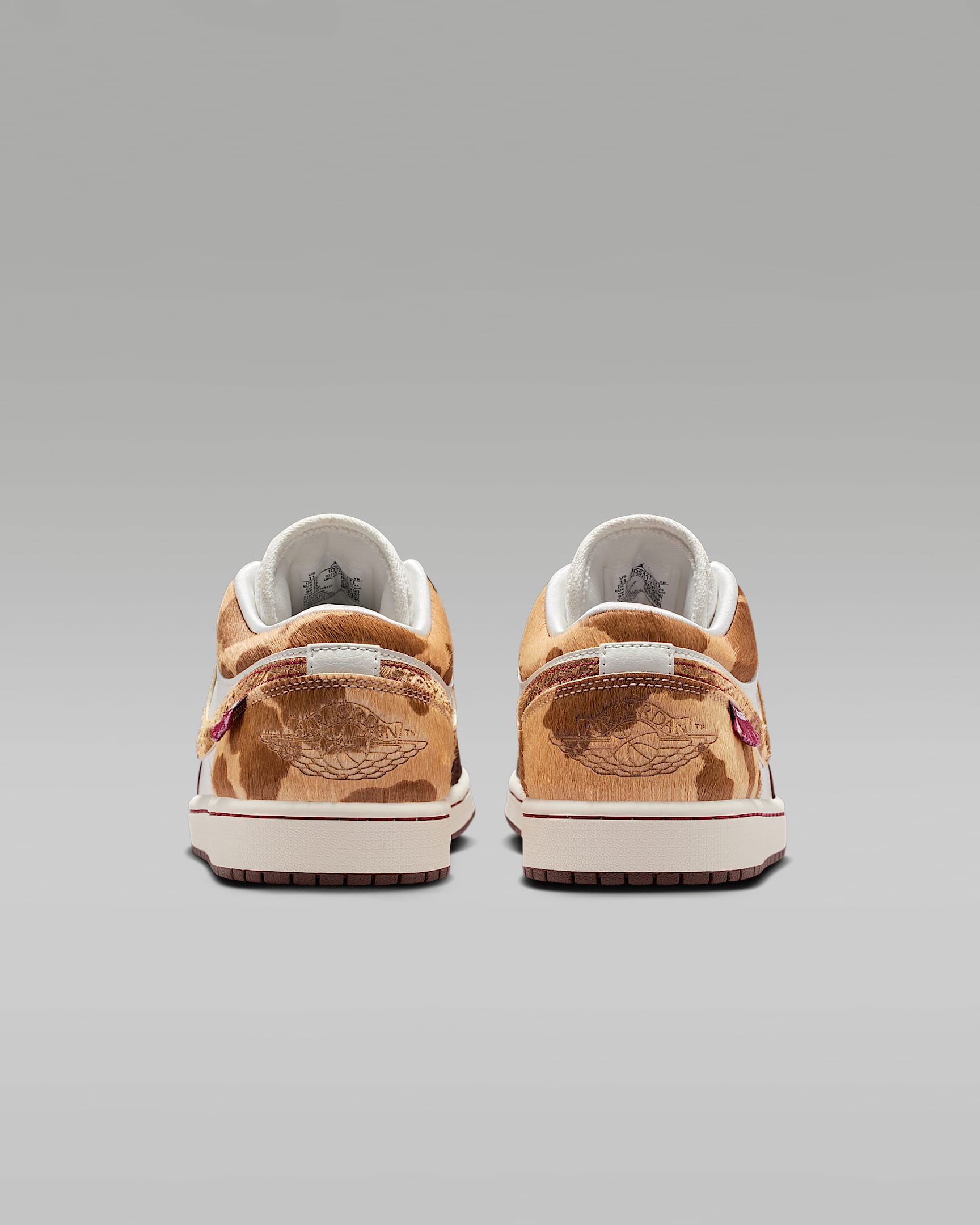 Air Jordan 1 Low White Dark Brown Leopard Fur Red Laces Leather Sneakers