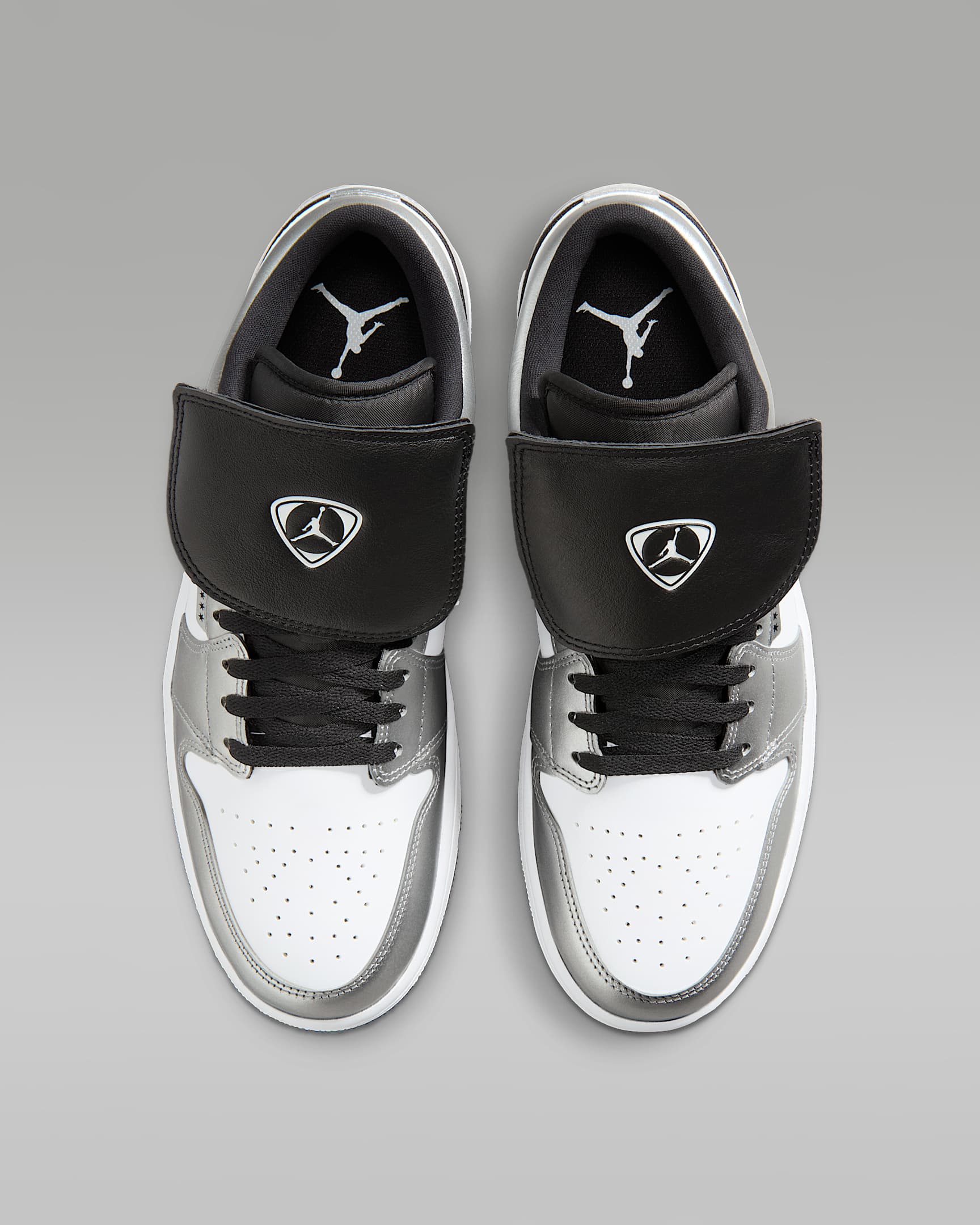 Air Jordan 1 Low FlyEase White Metallic Silver Black Leather Sneakers