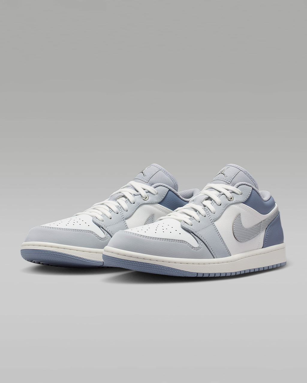 Air Jordan 1 Low White Slate Blue Grid Swoosh Mixed-Material Sneakers