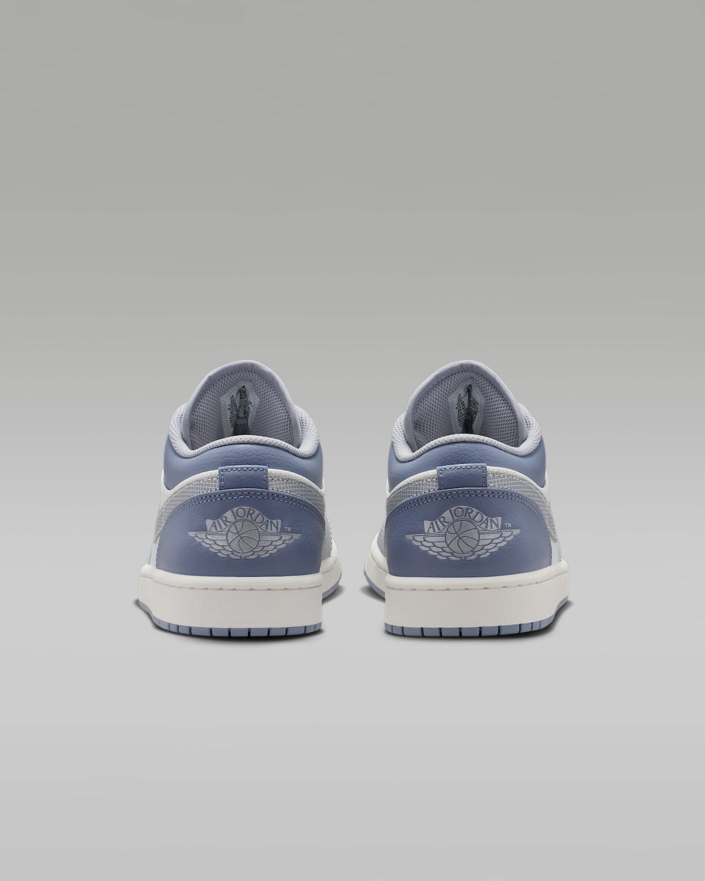 Air Jordan 1 Low White Slate Blue Grid Swoosh Mixed-Material Sneakers