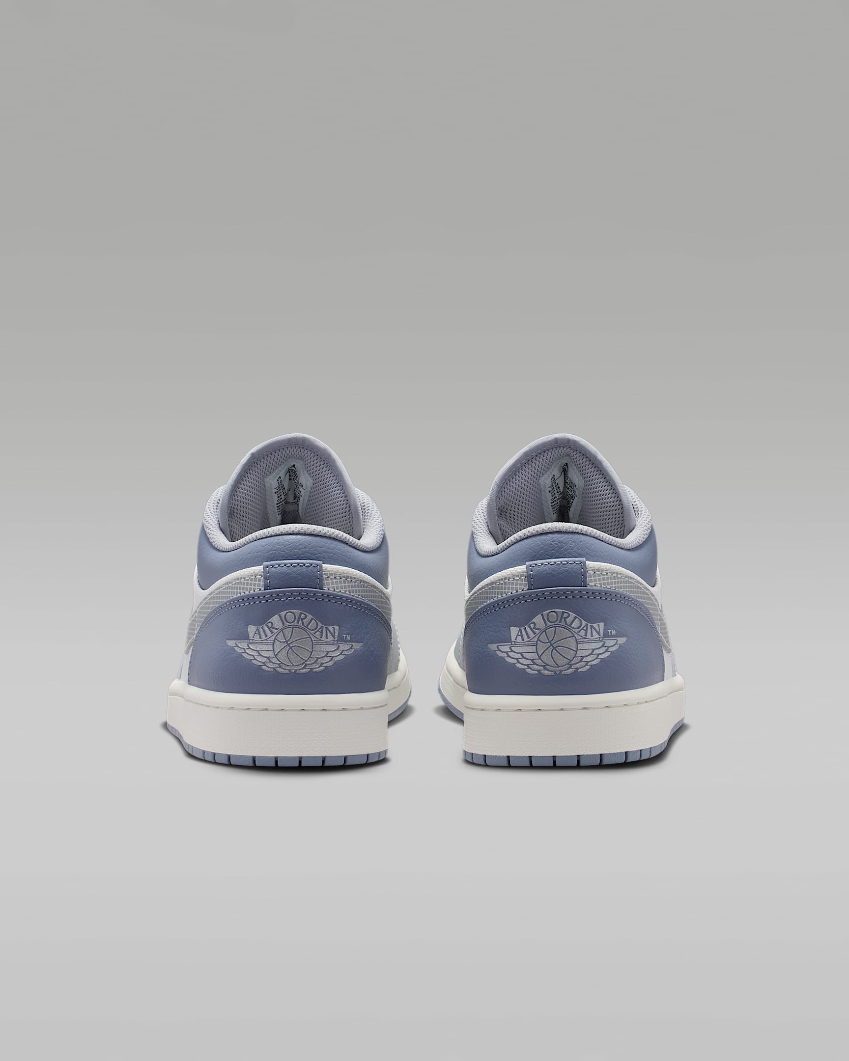 Air Jordan 1 Low White Slate Blue Grid Swoosh Mixed-Material Sneakers