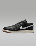 Air Jordan 1 Low Black White Quilted Swoosh Gum Outsole Leather Sneakers