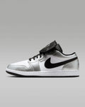 Air Jordan 1 Low FlyEase White Metallic Silver Black Leather Sneakers