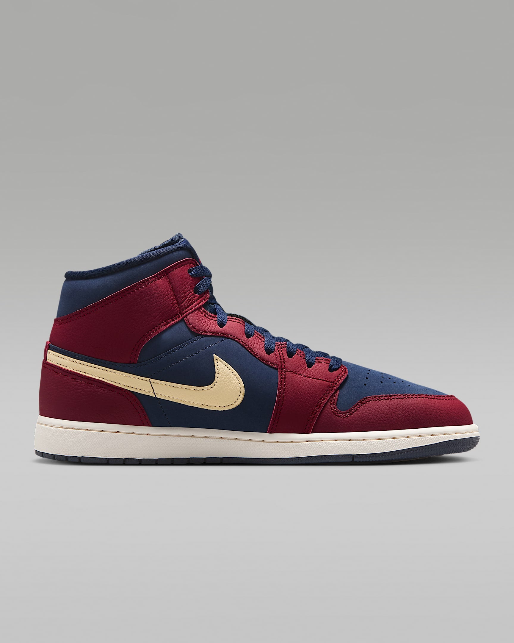 Air Jordan 1 Mid OG Navy Red Cream Swoosh Leather Sneakers