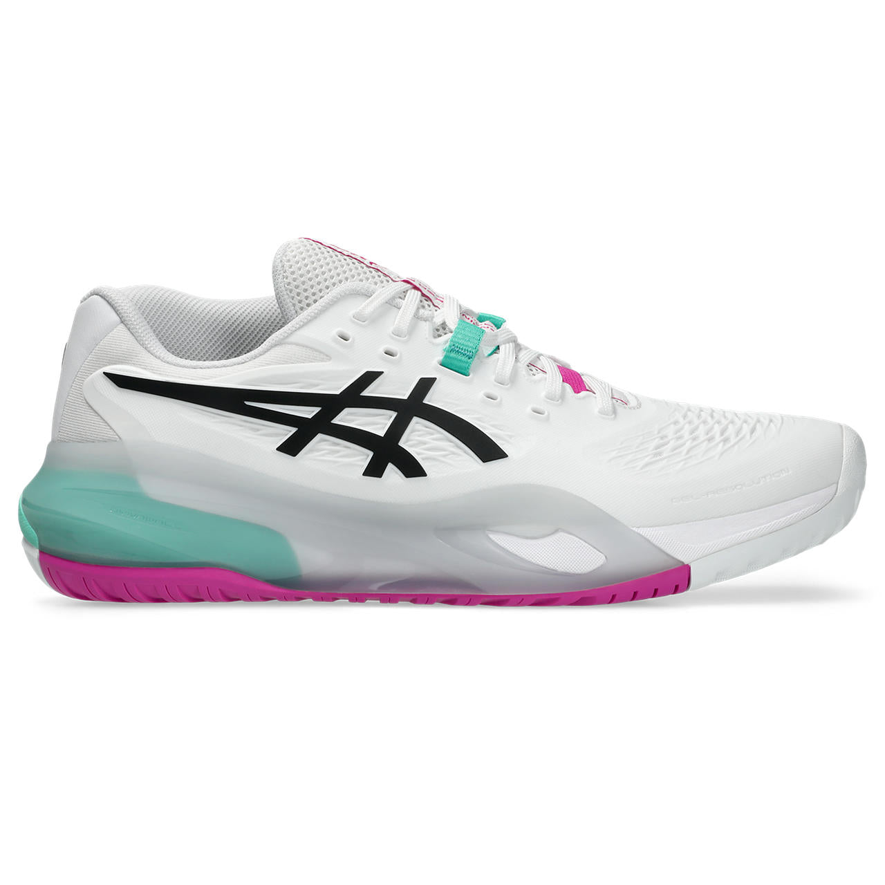 Asics Gel-Resolution – White/Black/Turquoise Tennis Sneaker