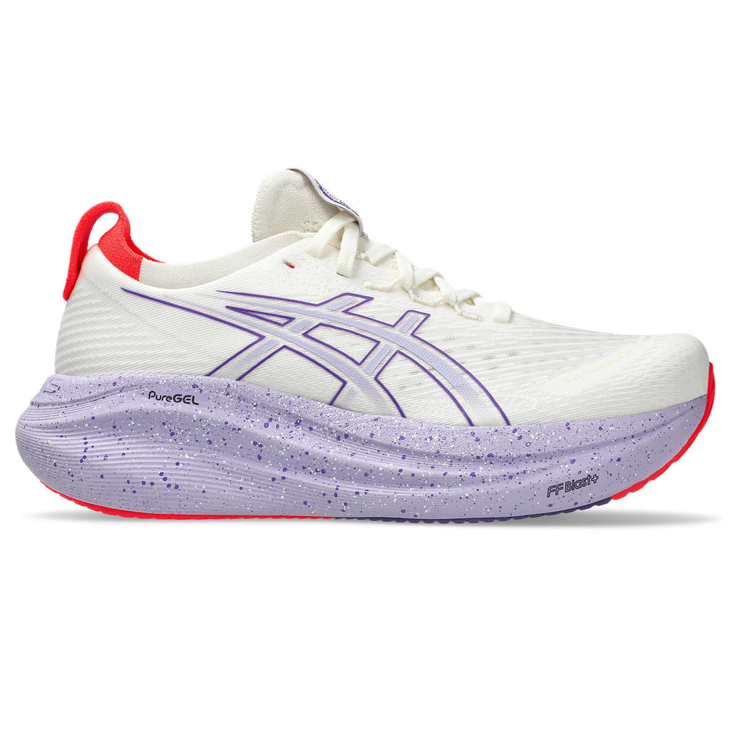 Asics Gel-Nimbus 28 – White/Lavender/Red Running Shoe