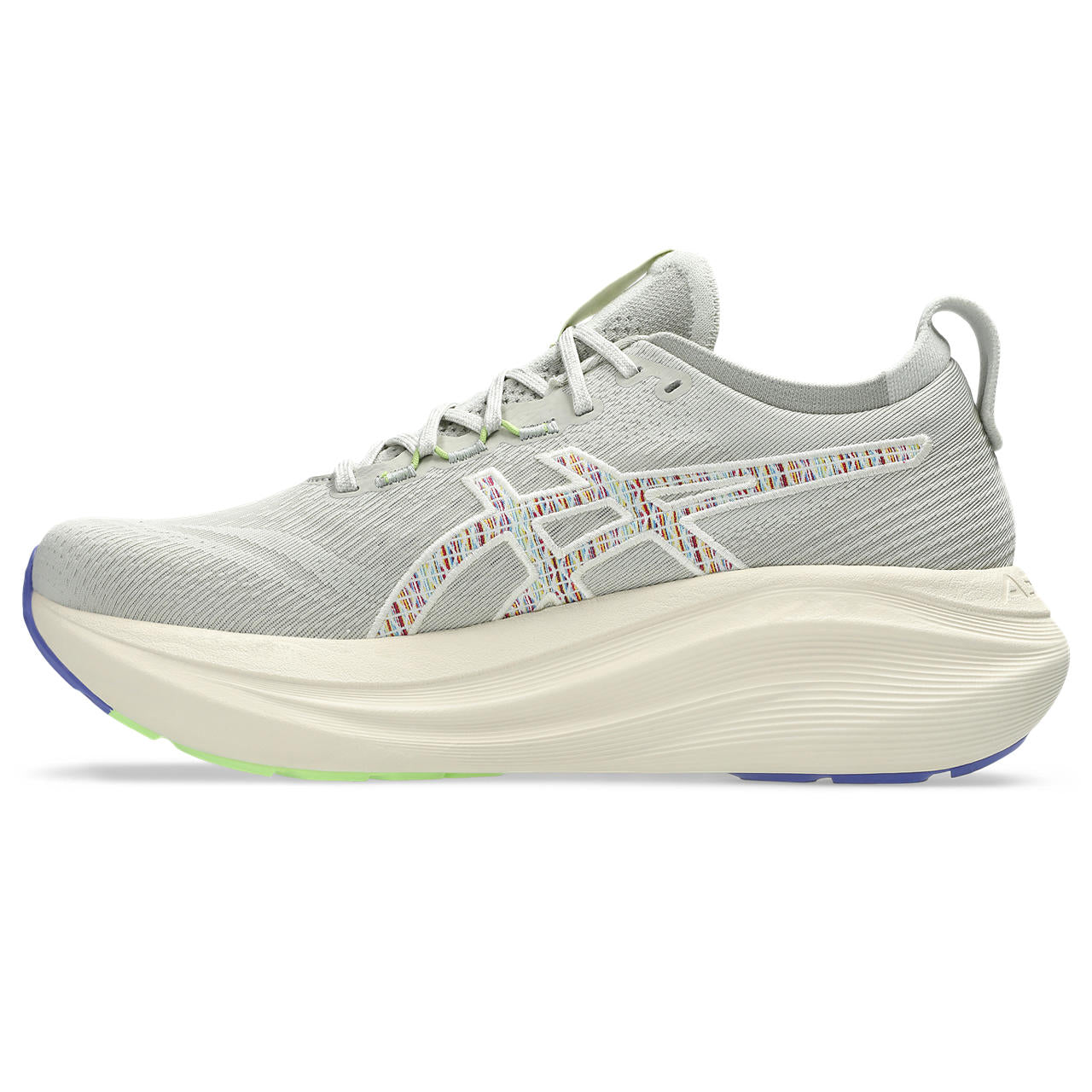 Asics Gel-Nimbus 28 – Light Gray/Multicolor Stitch Running Shoe