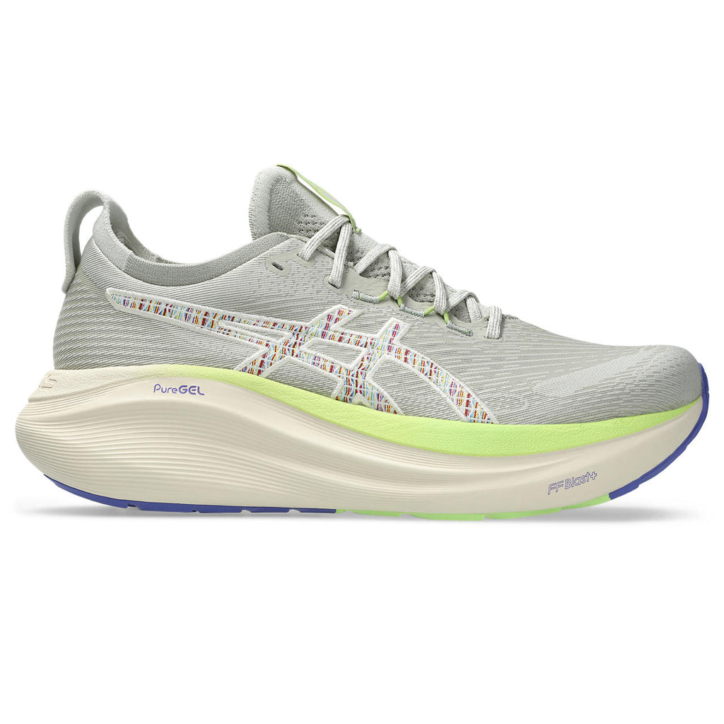 Asics Gel-Nimbus 28 – Light Gray/Multicolor Stitch Running Shoe