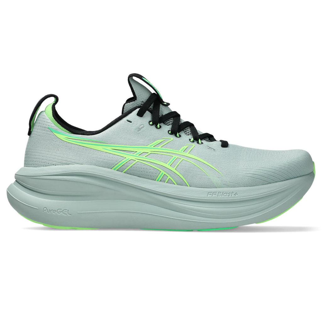 Asics Gel-Nimbus 28 – Light Gray/Neon Green Running Shoe
