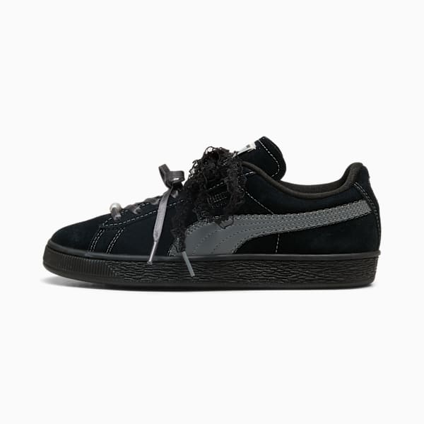 Puma Suede — Black / Lace Ribbon / Pearl