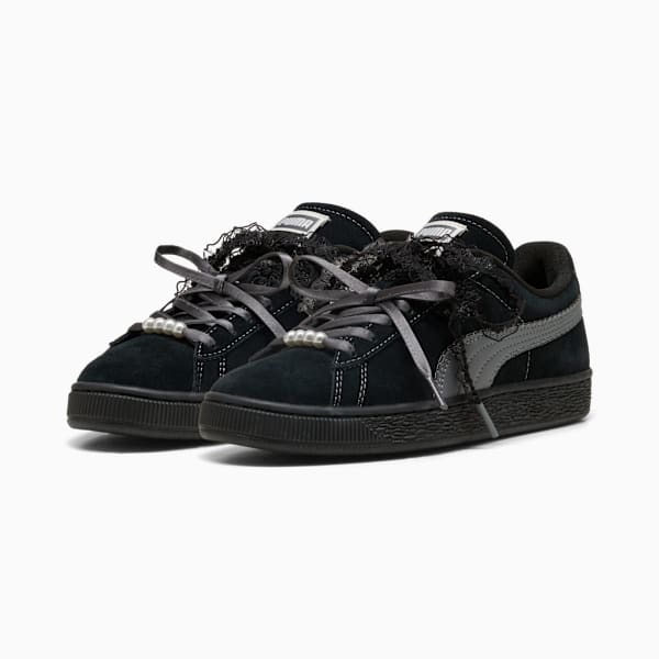 Puma Suede — Black / Lace Ribbon / Pearl