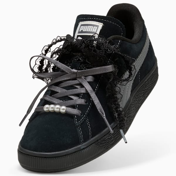 Puma Suede — Black / Lace Ribbon / Pearl