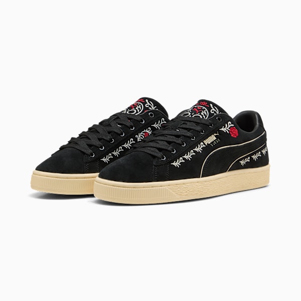 Puma Suede — Black / Floral Embroidery