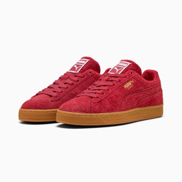 PUMA Suede Classic Red Hairy Suede-Gum Sole-Gold