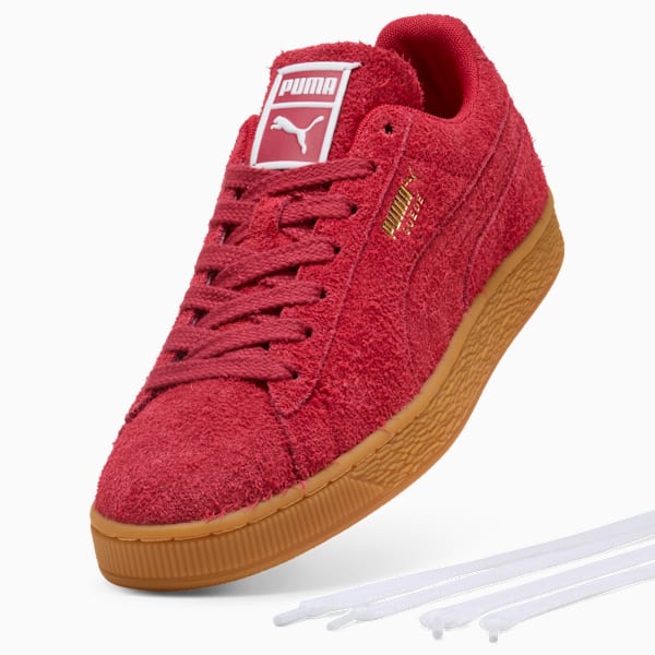 PUMA Suede Classic Red Hairy Suede-Gum Sole-Gold