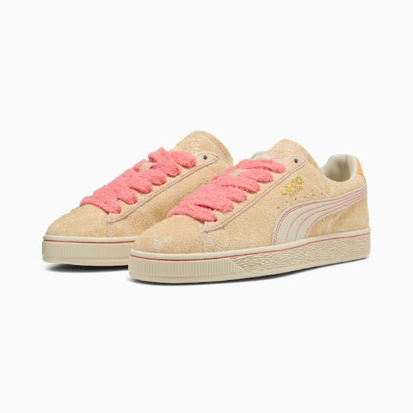 PUMA Suede Vintage Beige Jacquard-Pink Laces-Yellow Heel-Vintage Off-White