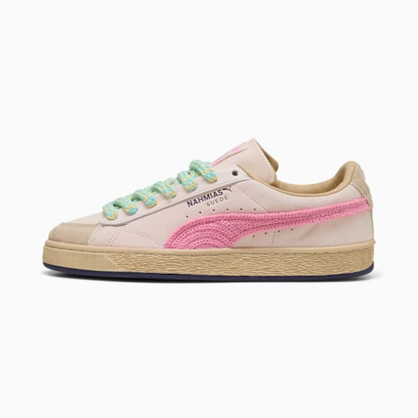 PUMA Suede x Nahmias Light Pink-Crochet Pink Formstrip-Multicolor Rope Laces-Gum Sole