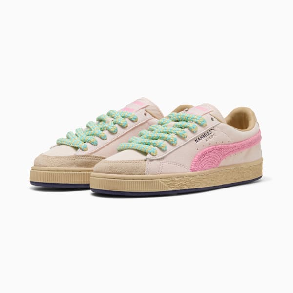 PUMA Suede x Nahmias Light Pink-Crochet Pink Formstrip-Multicolor Rope Laces-Gum Sole