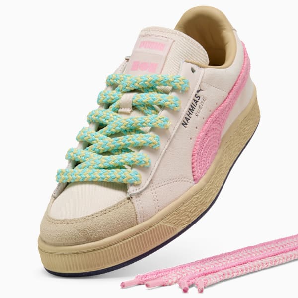 PUMA Suede x Nahmias Light Pink-Crochet Pink Formstrip-Multicolor Rope Laces-Gum Sole