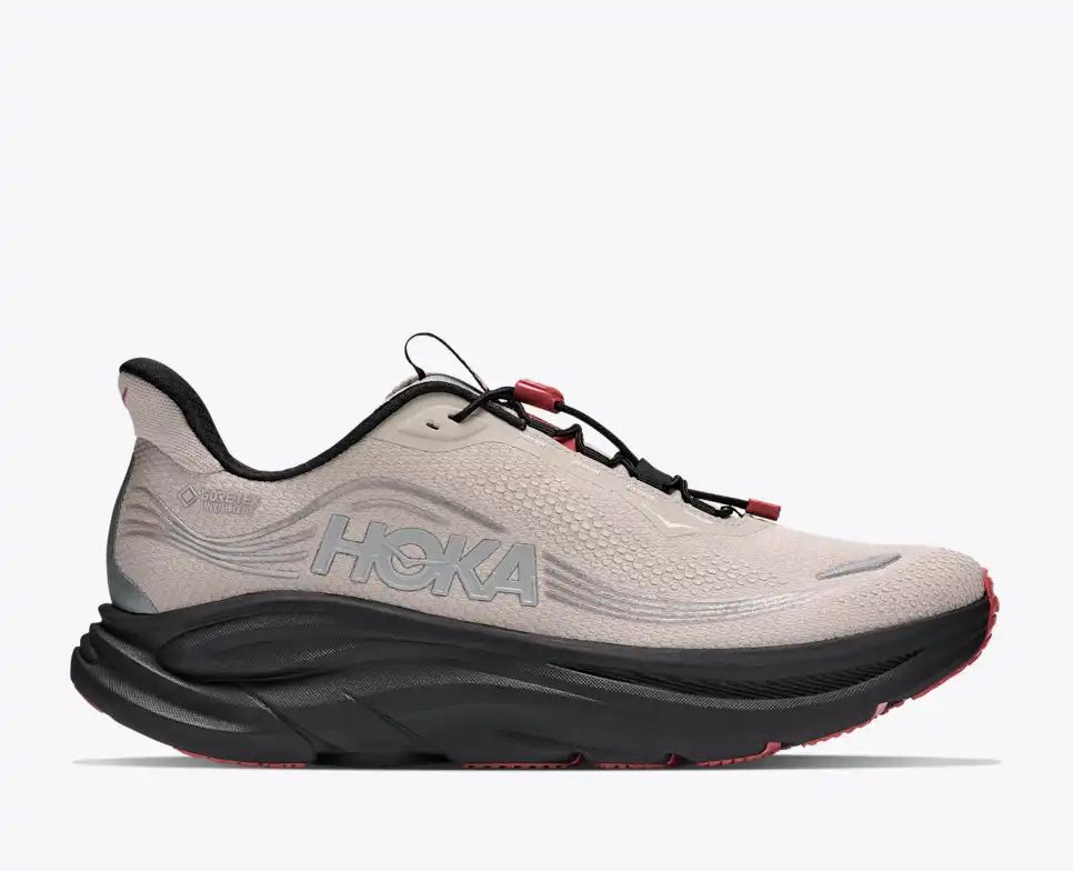 Hoka Speedgoat 6 GTX — Beige / Silver / Red