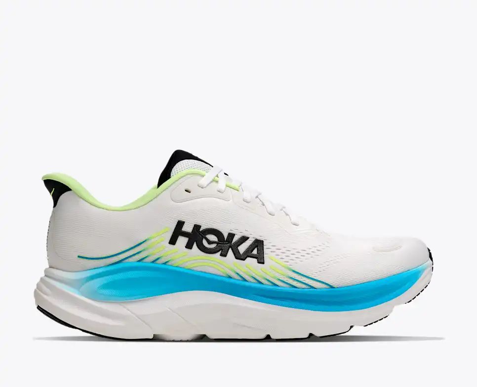 Hoka Bondi 8 — White / Cyan / Lime Green
