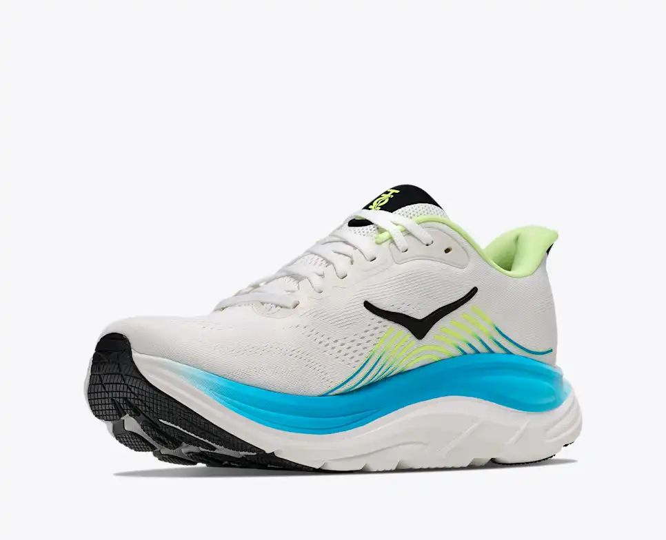 Hoka Bondi 8 — White / Cyan / Lime Green