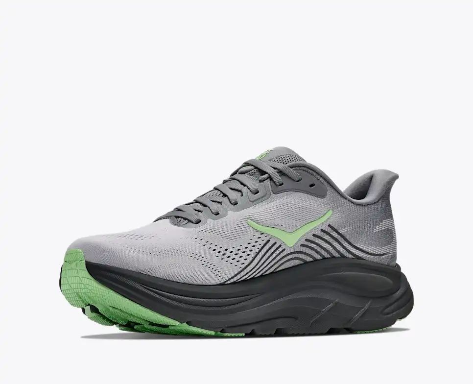 Hoka Bondi 8 — Light Gray / Dark Gray / Lime Green