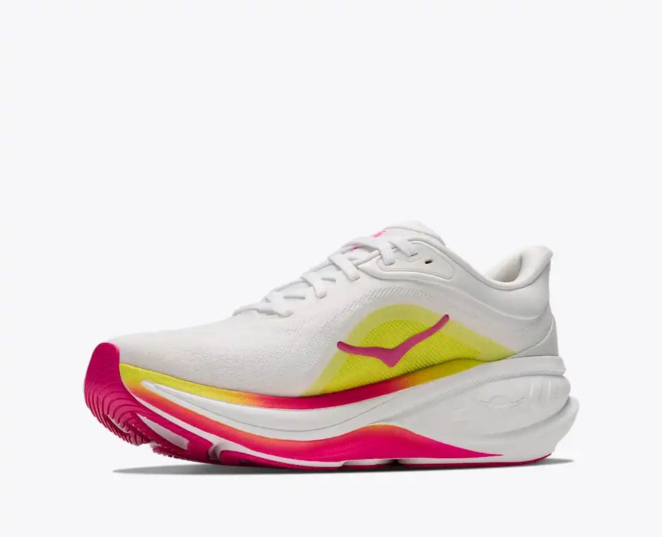 Hoka Pro Glide+ — White / Pink / Yellow