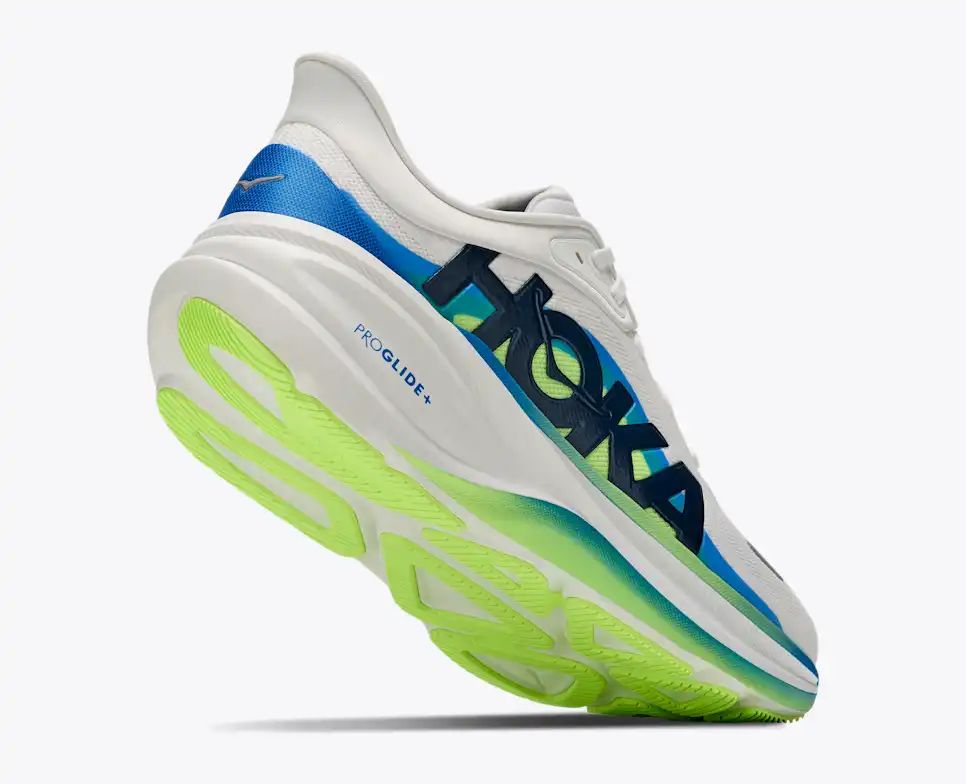 Hoka Pro Glide+ — White / Blue / Lime Green