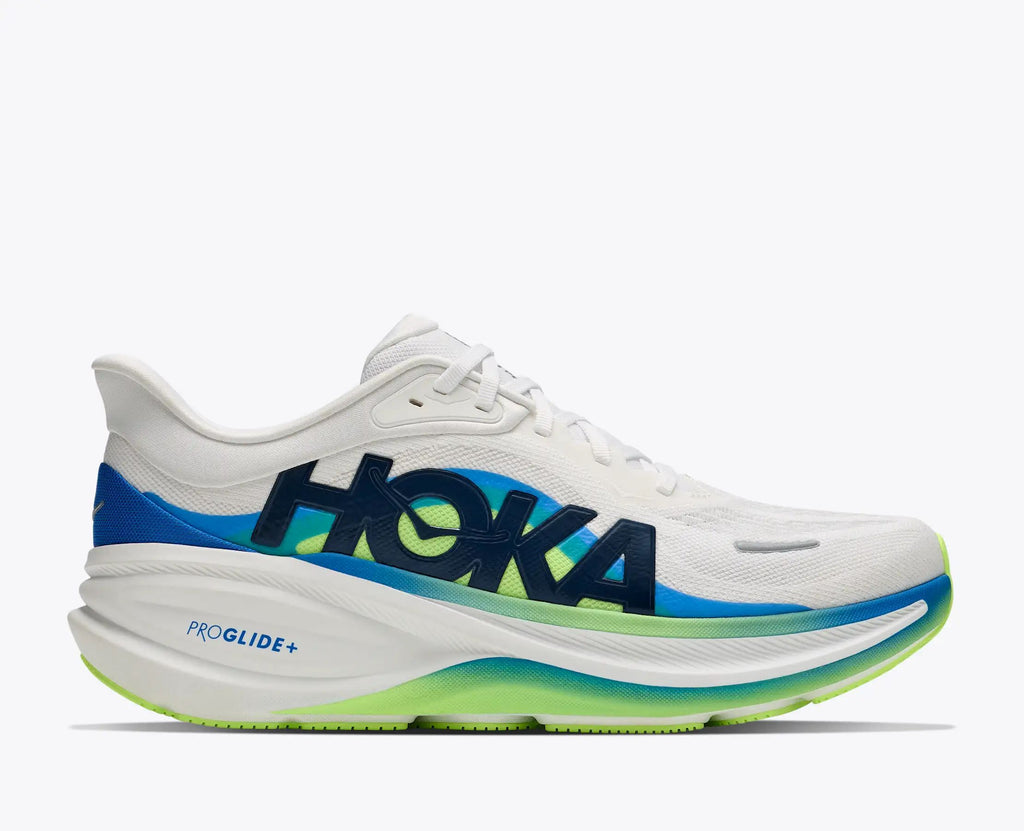 Hoka Pro Glide+ — White / Blue / Lime Green