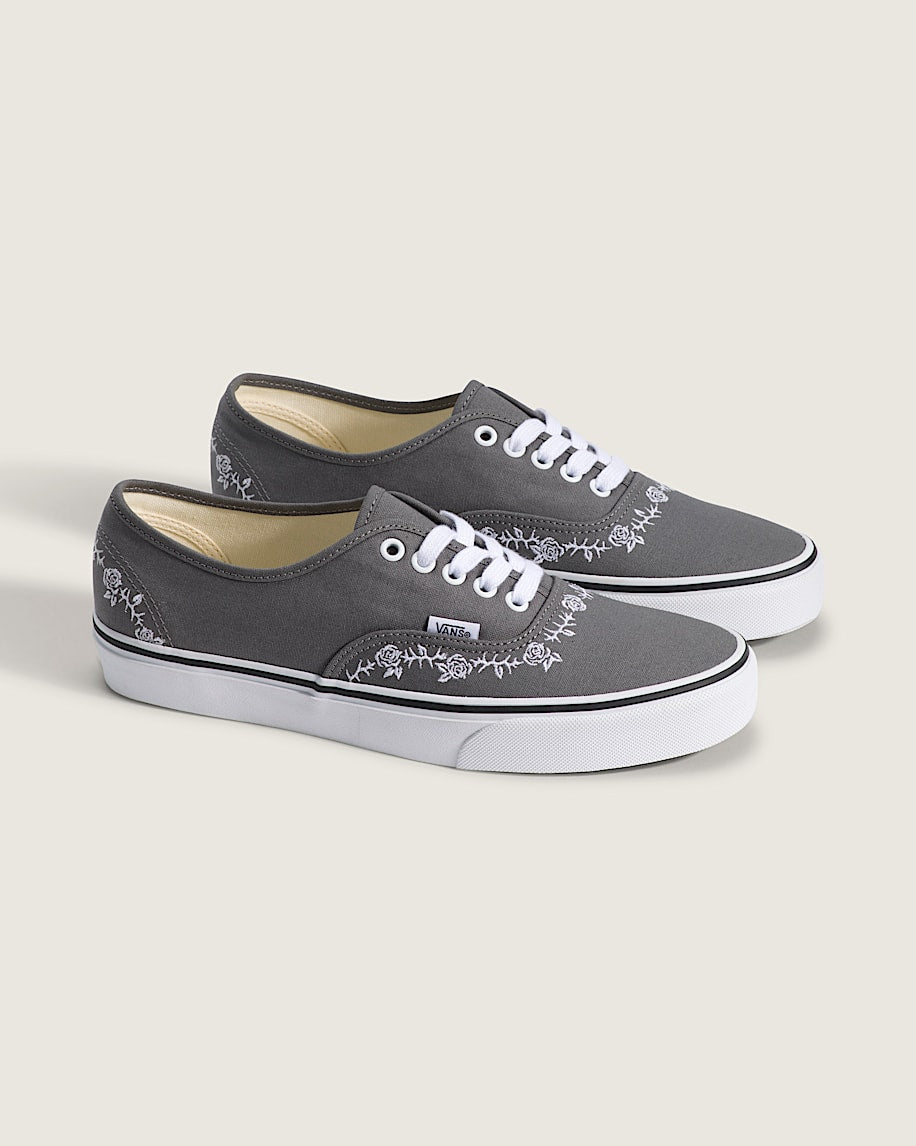 Vans Authentic Gray White Rose Embroidery