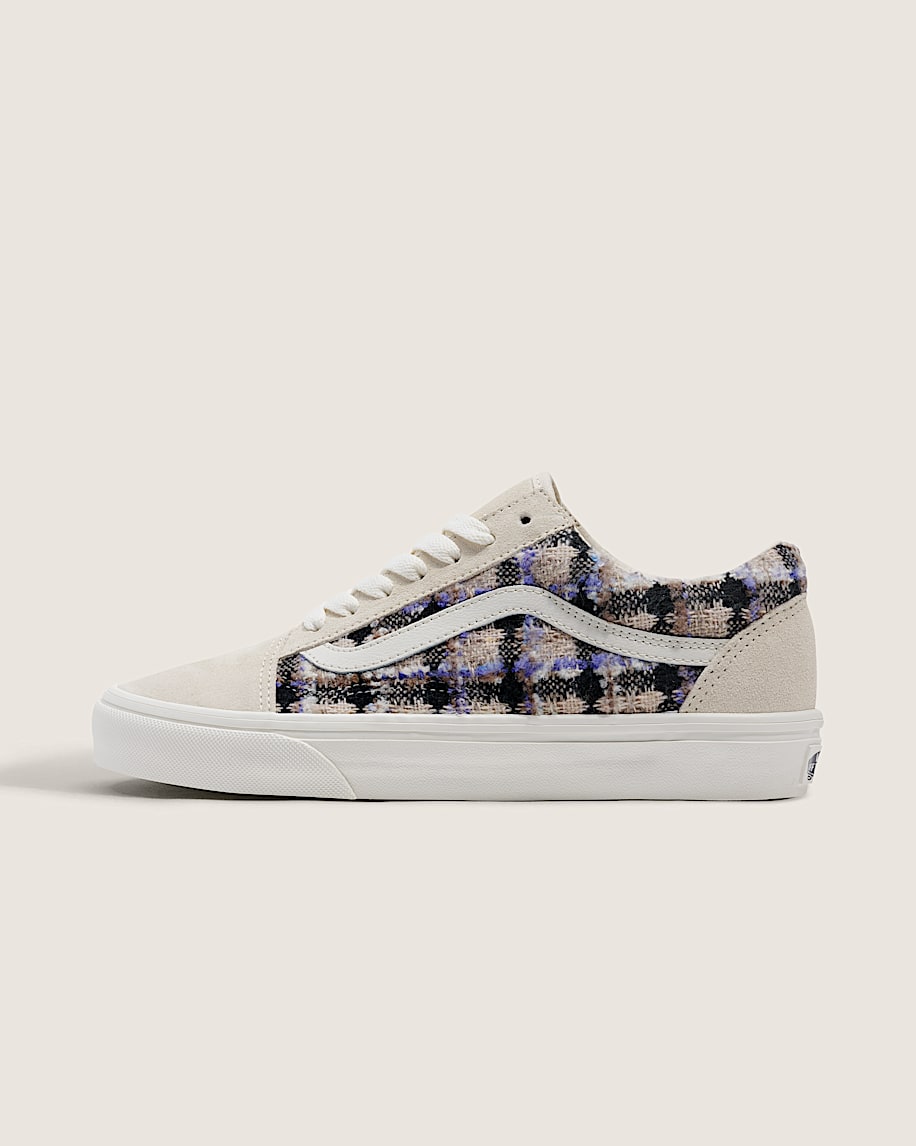Vans Old Skool Cream Purple Plaid Tweed