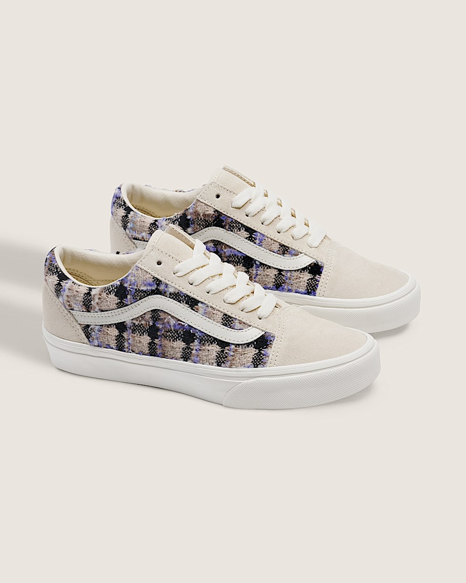 Vans Old Skool Cream Purple Plaid Tweed