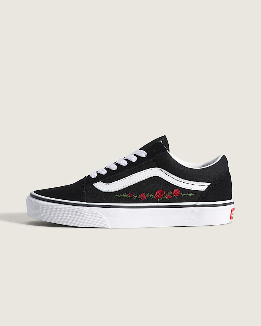 Vans Old Skool Black Red Rose Embroidery