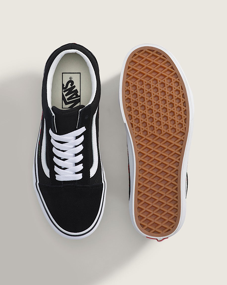 Vans Old Skool Black Red Rose Embroidery