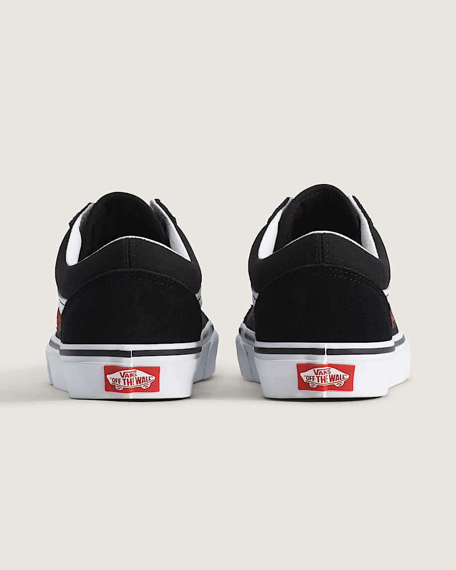 Vans Old Skool Black Red Rose Embroidery