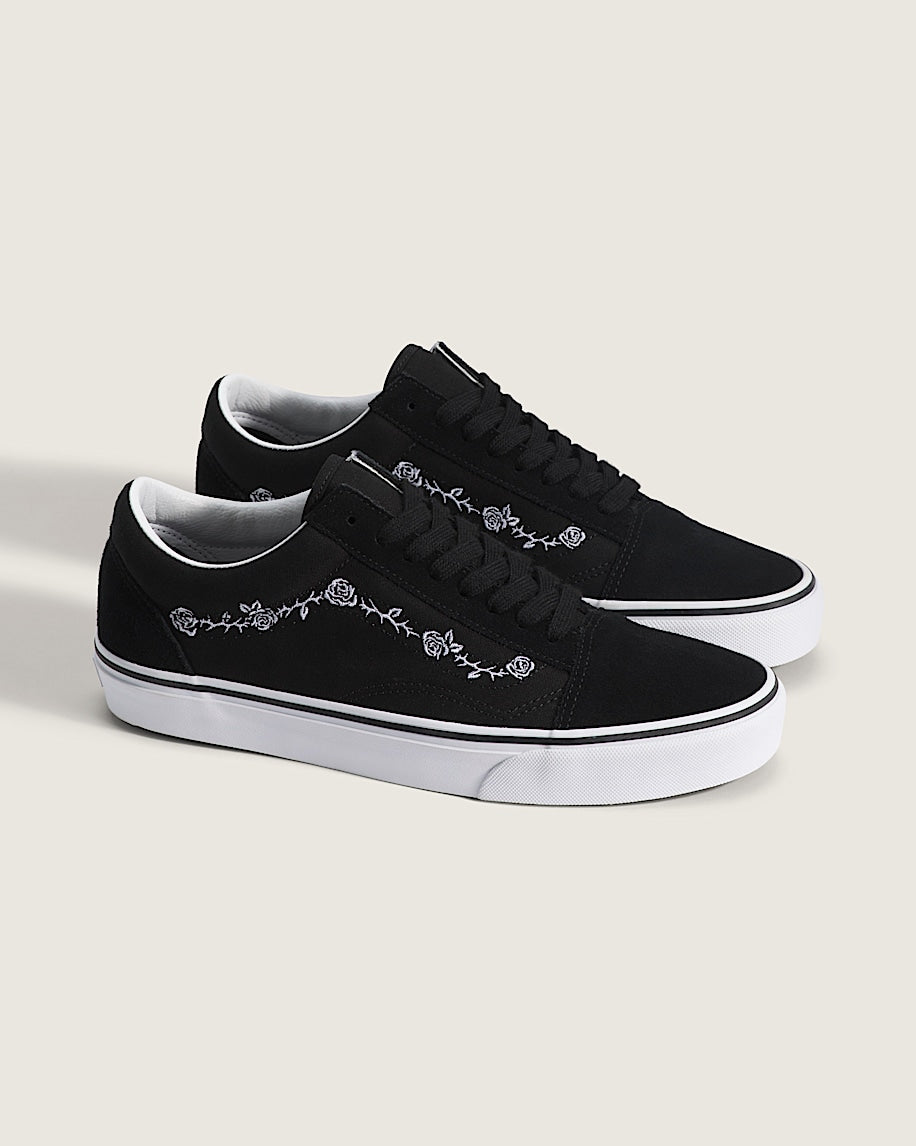 Vans Old Skool Black White Rose Embroidery