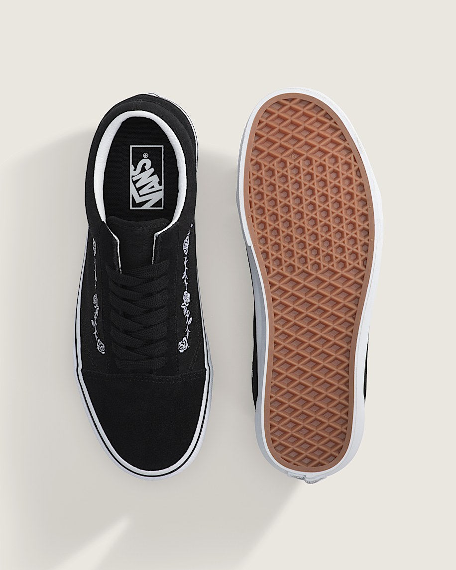 Vans Old Skool Black White Rose Embroidery