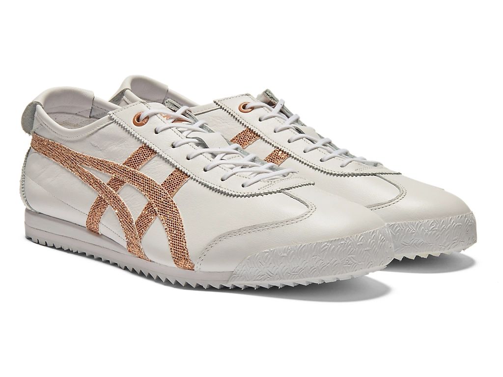 Onitsuka Tiger Mexico 66 Unisex Sneakers – White Leather Rose Gold Glitter