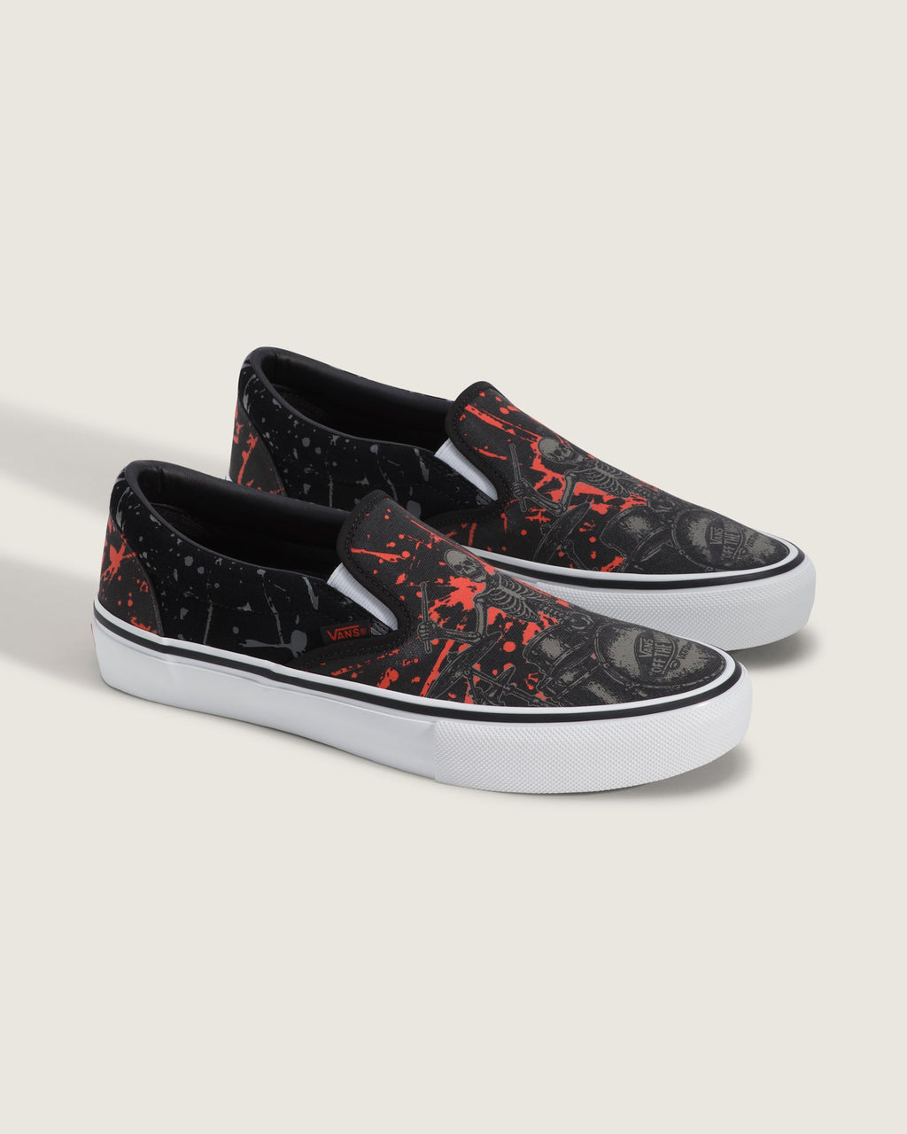 Vans Slip-On Pro Black Red Splash Print Unisex Skate Shoes