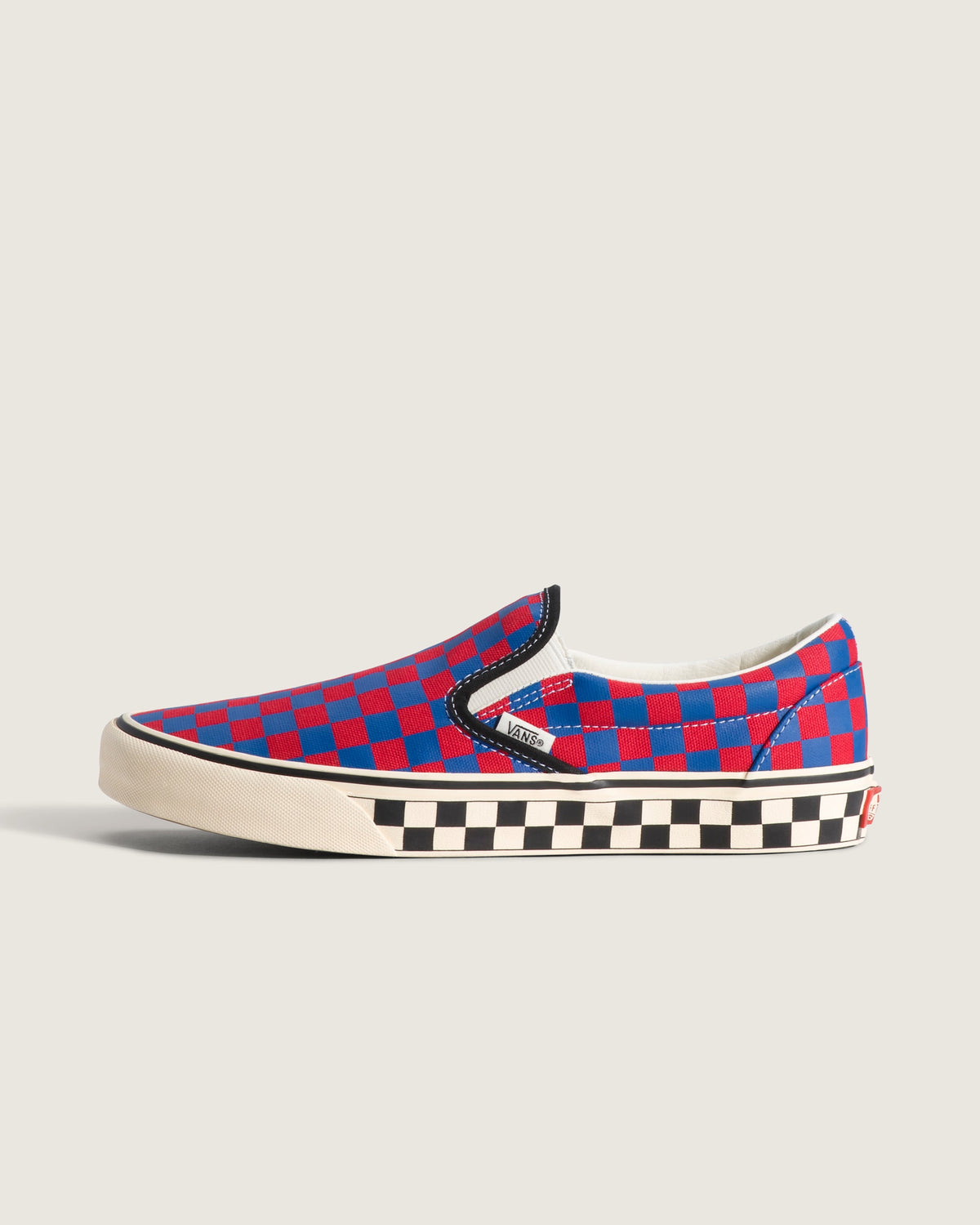 Vans Classic Slip-On Red Blue Checkerboard Unisex Skate Shoes