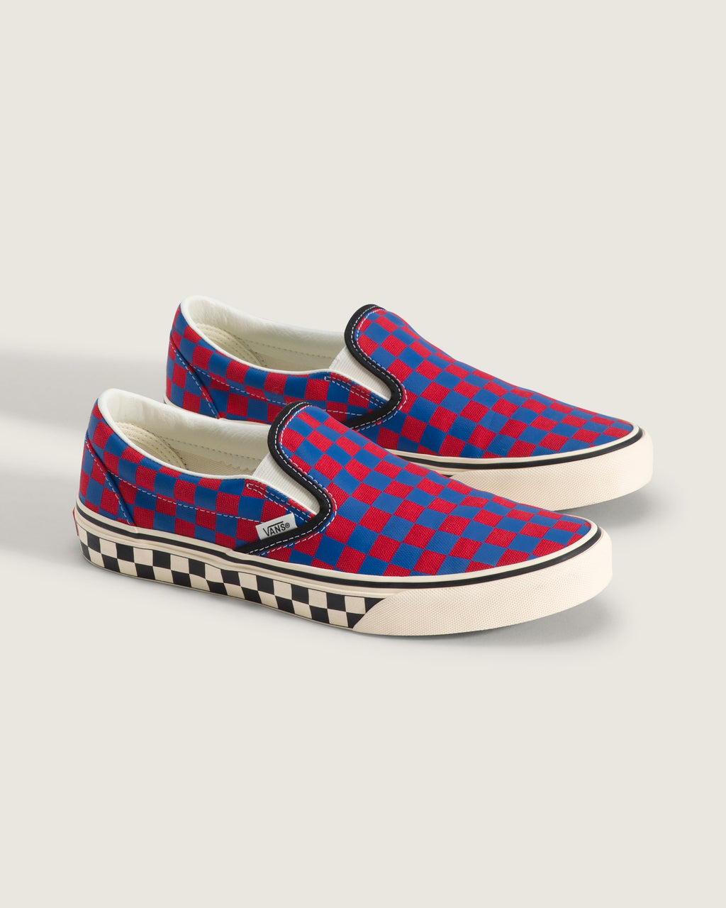 Vans Classic Slip-On Red Blue Checkerboard Unisex Skate Shoes
