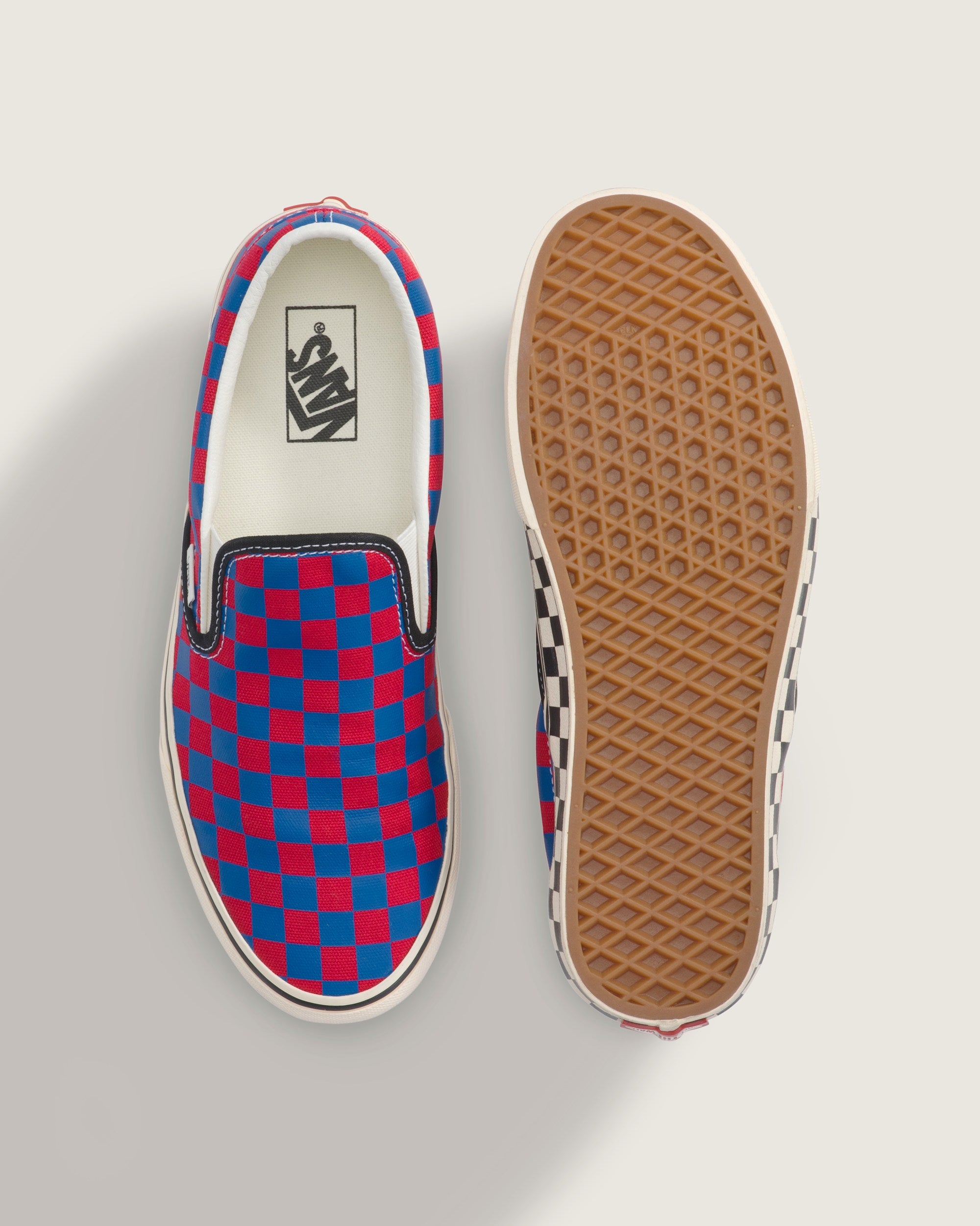 Vans Classic Slip-On Red Blue Checkerboard Unisex Skate Shoes