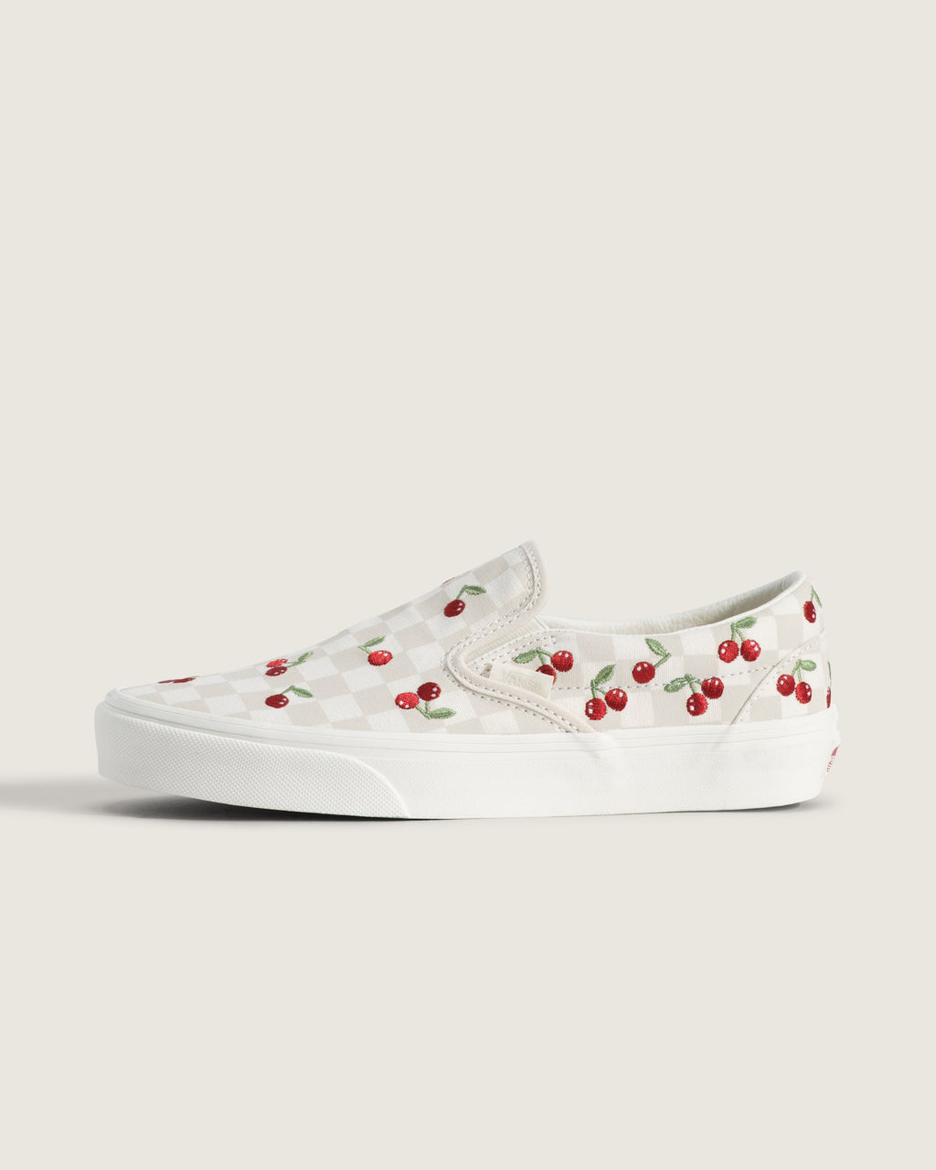 Vans Classic Slip-On Beige Checkerboard Cherry Embroidery Unisex Skate Shoes